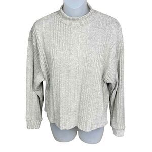 All In Favor Pullover Cropped Sweater Mock Turtleneck Heather Grey Black Small